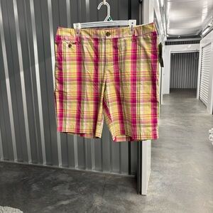 NWT Liz Claiborne Sloane The Perfect Short Plaid Shorts in Pink and Yellow 16